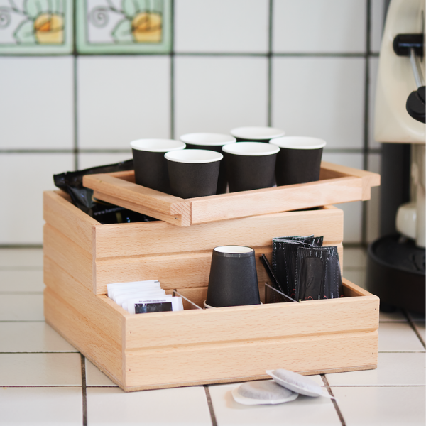Scatola porta bustine di tè - vassoio con scomparti in legno